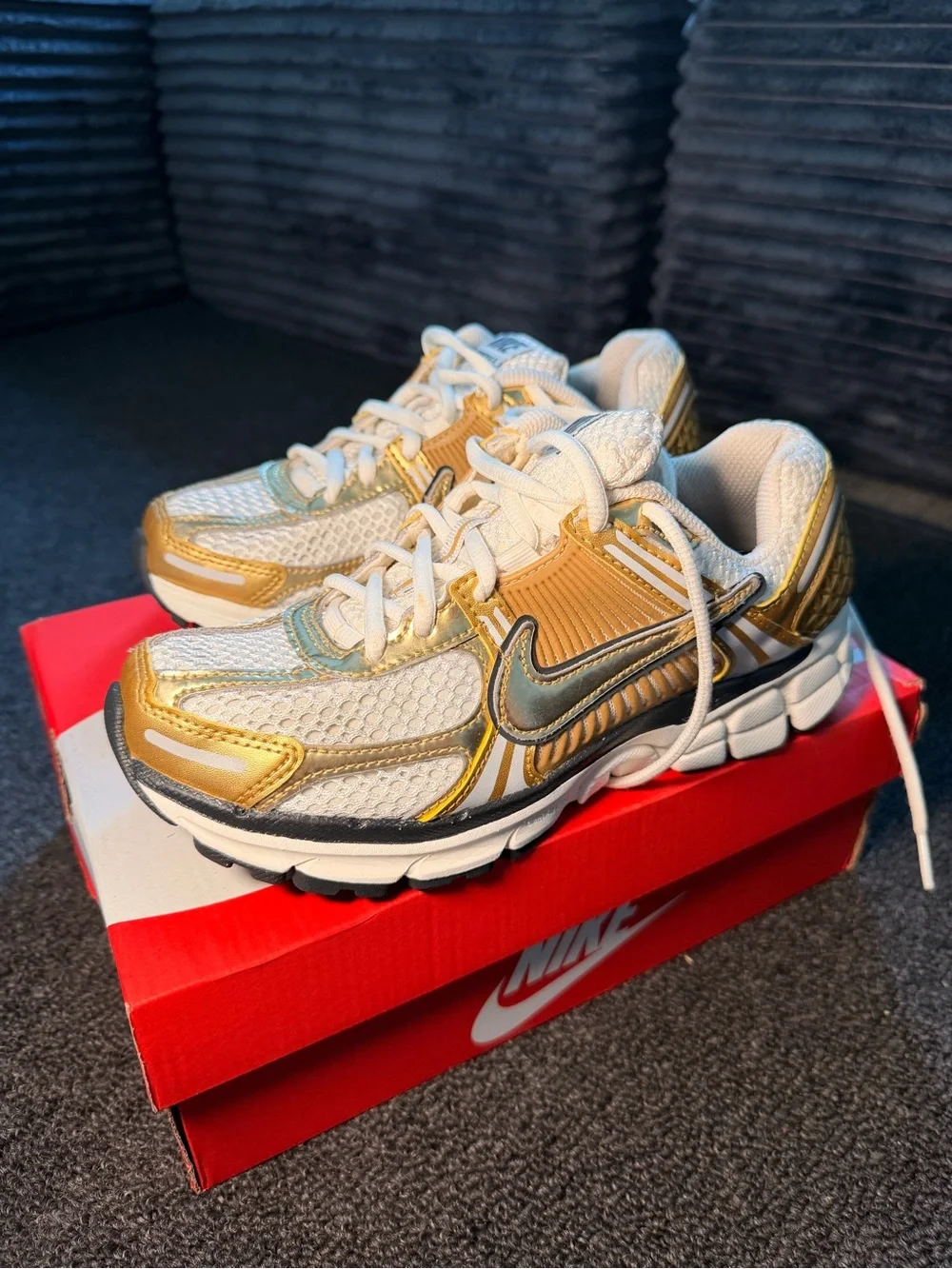 Nike Kids Metallic Gold & White Athletic Sneakers